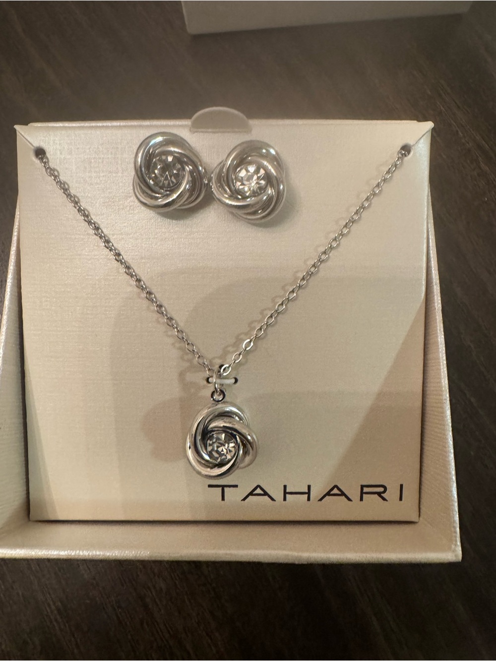 Tahari Silver-Tone Twisted Knot Necklace & Stud Earring Set
